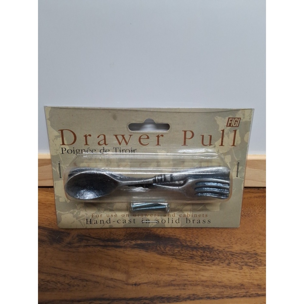 Figi 4" Drawer Pull Fork & Spoon Hand Cast in Solid Brass Vintage Lot Of 8 NOS